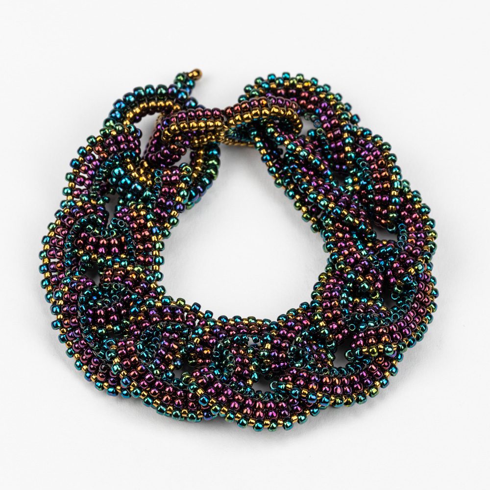 A necklace made of beads is shown.